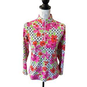 IBKUL Womens Long Sleeve Mock Neck UPF 50+ Floral Shirt Golf Athletic Small